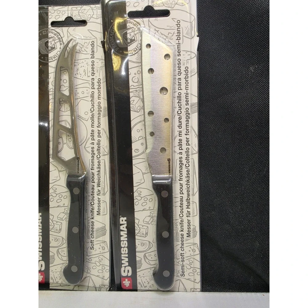 Swissmar 4pc Cheese Knife Set New Sealed Black Handles Stainless Steel